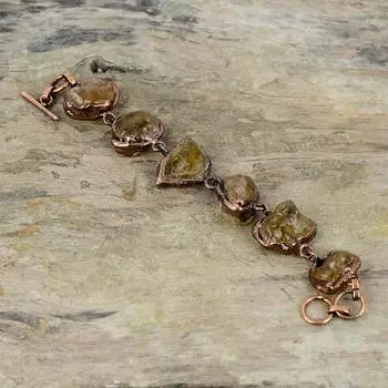 Грубый браслет с цитрином, медный браслет, изготовленный гальваническим методом, регулируемый браслет-цепочка, ювелирное изделие, изготовленное гальваническим способом, подарок для нее, драгоценный камень, ювелирные изделия ручной работы