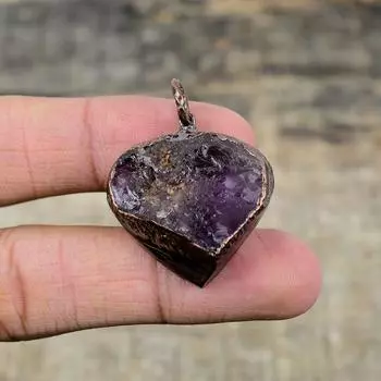 Грубый кулон с африканским аметистом, медный кулон, гальванический кулон, кулон с драгоценным камнем, гальванические ювелирные изделия, подарок на годовщину, медные ювелирные изделия ручной работы