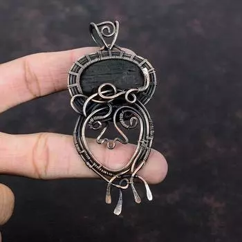 Грубый кулон с черным турмалином, кулон из медной проволоки, драгоценный камень, новый кулон ручной работы, ювелирные изделия из медной проволоки, женский специальный подарок