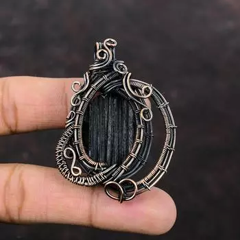 Грубый кулон с черным турмалином, кулон в медной проволоке, дизайнерский кулон ручной работы, медный ювелирный подарок для мамы, замечательные ювелирные изделия из драгоценных камней