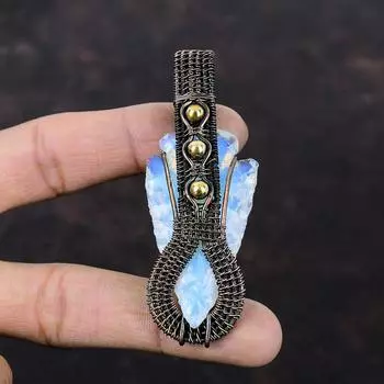 Грубый кулон с молочным опалом, медная проволока, кулон, ювелирные изделия ручной работы, новейший дизайн, кулон, кулон с драгоценным камнем, медный ювелирный подарок для мамы