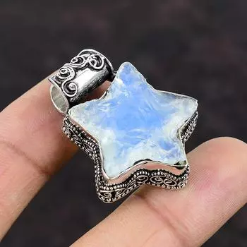 Грубый кулон с молочным опалом, подвеска из стерлингового серебра 925 пробы, винтажный кулон ручной работы, красивая подвеска со звездой, подвески из настоящего драгоценного камня, подарок для нее