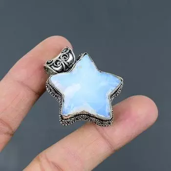 Грубый кулон с молочным опалом, винтажный кулон, элегантный кулон, кулон из стерлингового серебра 925 пробы, ювелирные изделия ручной работы, кулон со звездой, кулон с драгоценным камнем для подарка