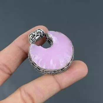Грубый кулон с розовым халцедоном, кулон из стерлингового серебра 925 пробы, ювелирные изделия из драгоценных камней, кулон в виде полумесяца, винтажный кулон ручной работы, подарки на годовщину