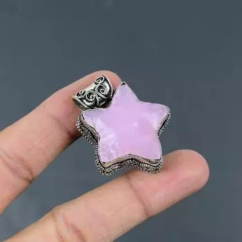 Грубый кулон с розовым халцедоном, винтажный кулон, кулон с драгоценным камнем, подвеска из стерлингового серебра 925 пробы, кулон со звездой, подарок для него, достойные ювелирные изделия ручной работы