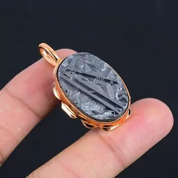 Грубый шунгитовый драгоценный камень ручной работы великолепный медный кулон для ювелирных изделий для женщин 1.81 Inches серый