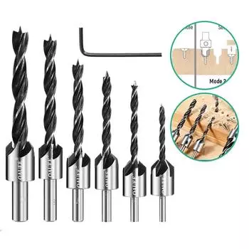 Группа сверл с потайной головкой HSS: Развертка 3-10 мм, деревообработка, снятие фаски, расточка, Г-образный ключ, зенковка, фреза, спиральное сверло