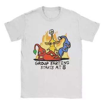 Группа вдохновленных пикминовских пердежей начинается с 8 лет Мужские футболки Винтажные футболки Футболки с коротким воротом Одежда с принтом из чистого хлопка S чёрный