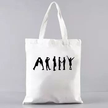 Групповая сумка-тоут армейская подарочная сумка для фанатов на плечо Групповая модная холщовая сумка Merch женская повседневная сумка для покупок WHITE