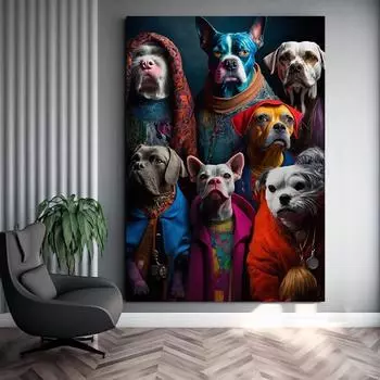 Групповое фото с домашними животными, художественная картина на холсте, поп-арт, постер с животными и принтом, настенная картина, Куадрос для гостиной, домашний декор 21X30 cm No Frame