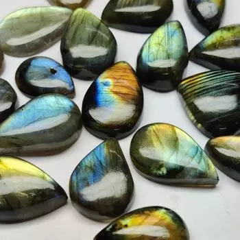 Груша-кабошон. Многоцветный блестящий лабрадорит, лабрадорит-кабошон, лот драгоценных камней, лот в форме груши, лот для ювелирных изделий, драгоценный камень лабрадорит. 2 Pieces Pear Labradorite