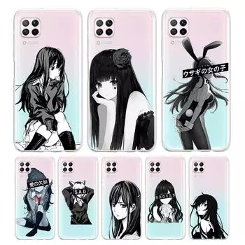 Грустная японская аниме-девушка Мягкий силиконовый чехол TPU для Huawei P50 P40 P30 P20 Pro P10 P9 P8 Lite E Plus 2019 Чехол для телефона P8 Lite 2016