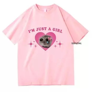 Грустный хомяк Мем Я просто девушка Футболки Мужская/Женская одежда Harajuku Эстетическая футболка Винтаж Унисекс Уличная одежда Хлопковые топы S