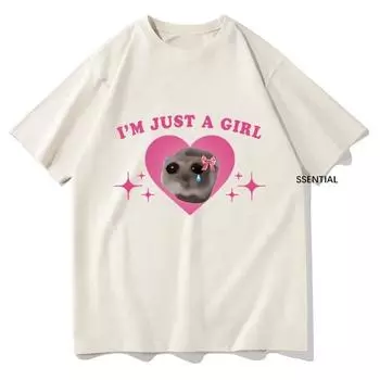 Грустный хомяк Мем Я просто девушка Футболки Мужская/Женская одежда Harajuku Эстетическая футболка Винтаж Унисекс Уличная одежда Топы S