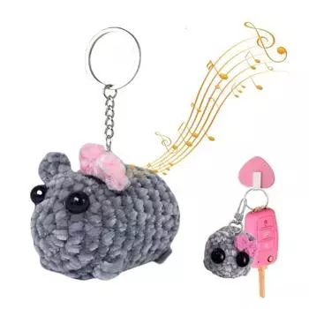 Грустный хомяк плюшевый брелок звук ручной работы вязаная крючком кукла брелок с бантом эмоциональный шарм A