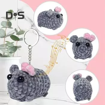 Грустный хомяк плюшевый брелок звук ручной работы вязаная крючком кукла брелок с бантом эмоциональный шарм подвесное украшение кошелек рюкзак ключи от машины аксессуар A