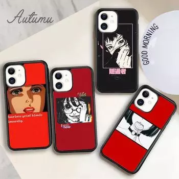 Грустный японский аниме эстетический чехол для телефона iPhone 11 12 13 14 Pro Max mini X XR XS SE 2020 6S 7 8 Plus Galaxy S21 S22 shell iPhone 6plus