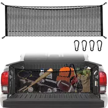 Грузовая сетка для пикапа. Кровать для органайзеров багажника и дополнительное место для хранения с 4 металлическими пряжками-карабинами.(Размер:130X45см) чёрный