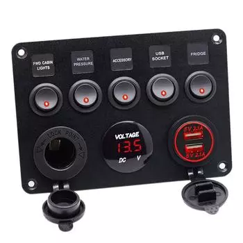Грузовик двойной USB 5 Gang тумблер управления панели красный светодиодный вольтметр 12 В 24 В автомобиль лодка морской пехотинец None красный