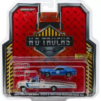 Грузовик GREENLIGHT Scale HD Truck 1969 Ford F350 Ramp Truck 1969 Mustang Boss Mustang Club Racing Team 164 и 302#1