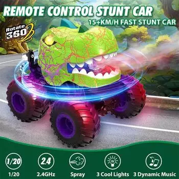 Грузовик с дистанционным управлением Dinosaur Toys 2.4Ghz RC вращающийся на 360° внедорожный трюковой автомобиль с распылителем, светом и звуком One Size зелёный