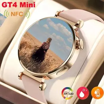 4 Мини Смарт Часы Женские GPS Трекер AMOLED Экран Bluetooth Звонок Модные Смарт Часы Беспроводное Зарядное Устройство Silicone + belt серебряный