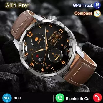 4 умных часов Мужские часы 4 Pro AMOLED HD экран Bluetooth вызов NFC мониторинг здоровья умные часы 2024 новые часы Silicone strap чёрный