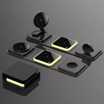 GTIMLMC 3 в 1 Беспроводное зарядное устройство Apple Macsafe Складной портативный держатель Магнитная зарядная станция для iPhone 15 Pro 12 13 14 wireless чёрный