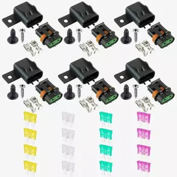 GTIWUNG 6 Pieces Fuse Holder Heavy Duty Inline ATC/ATO Waterproof and Dustproof + 16 Blade Fuses (20A/25A/30A/35A 4 Pieces Each) Black