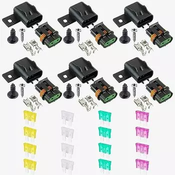 GTIWUNG 6 Pieces Fuse Holder Heavy Duty Inline ATC/ATO Waterproof and Dustproof + 16 Blade Fuses (20A/25A/30A/35A 4 Pieces Each) Black