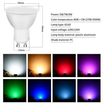 GU10 LED Tuya WiFi Smart Bulb Inteligent Alexa Lamp Spotlight 5 Вт 7 Вт 9 Вт Управление через приложение Работает с Google Home Функция таймера с регулировкой яркости 220V 5W