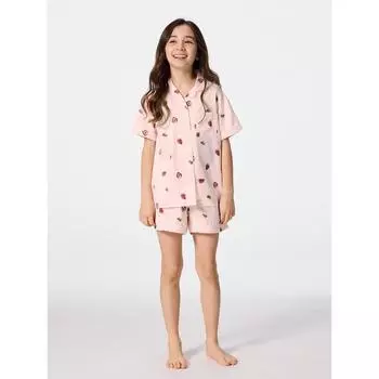 GU by Uniqlo Атласная пижама для девочек с короткими рукавами, шорты, клубника 10 PINK/100cm