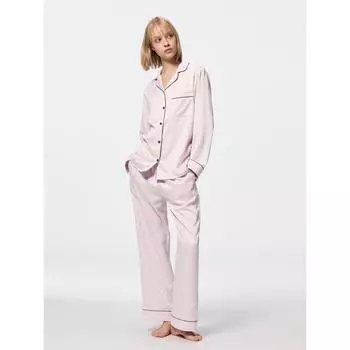 Gu By Uniqlo атласная пижама с длинным рукавом и длинными брюками 10 PINK/XS
