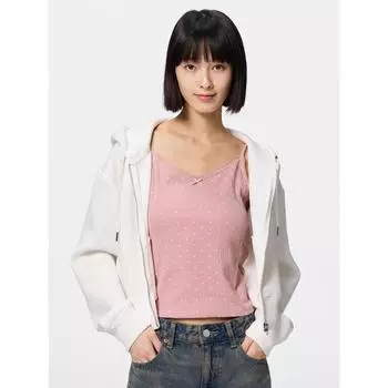 Gu By Uniqlo Cotton Blend Cropped Camisole Dry Heart 12 PINK/XS