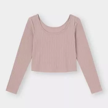 Gu By Uniqlo Хлопковая смесь в рубчик укороченная футболка с широким вырезом и длинным рукавом в сухом виде 01 OFF WHITE/XXL