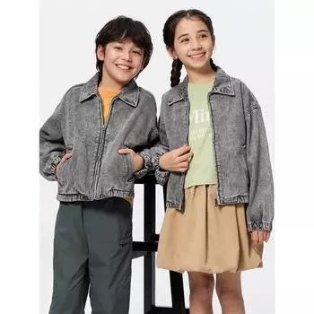GU by Uniqlo Детская джинсовая куртка унисекс на молнии 03 GRAY/100cm