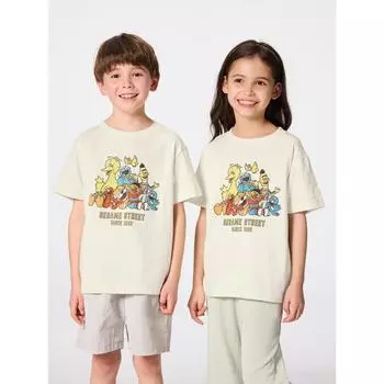 GU by Uniqlo Детская футболка-поло унисекс с рисунком Sesame sT 01 OFF WHITE/110cm