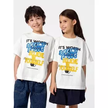 GU by Uniqlo Детский унисекс большой размер графический футболка баскетбольный мяч 01 OFF WHITE/100cm