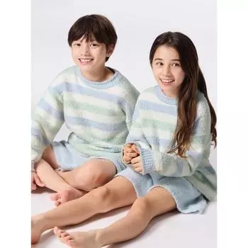 GU by Uniqlo Детский унисекс пушистый комплект для отдыха с длинными рукавами и шортами 60 LIGHT BLUE/100cm
