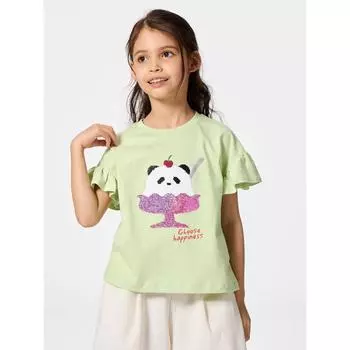 GU by Uniqlo Девочки блестки T Panda 50 LIGHT GREEN/100cm