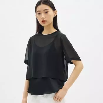 GU by Uniqlo - Двухсекционная прозрачная Т-блузка с короткими рукавами