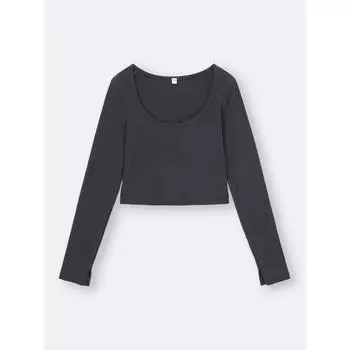 GU by Uniqlo Футболка с длинным рукавом и принтом «стираемый рубчик» +os Версия для США 08 DARK GRAY/XS