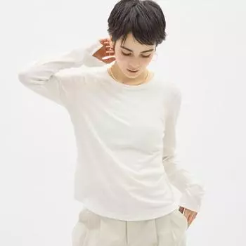 GU by Uniqlo футболка с круглым вырезом в рубчик и длинными рукавами Q+E