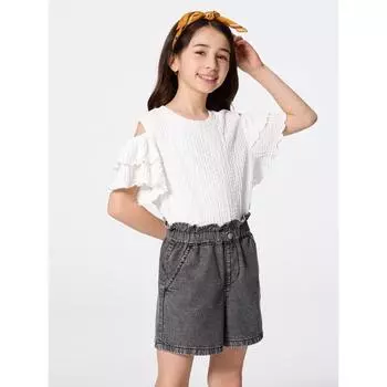GU by Uniqlo Футболка с открытыми плечами для девочек 01 OFF WHITE/100cm