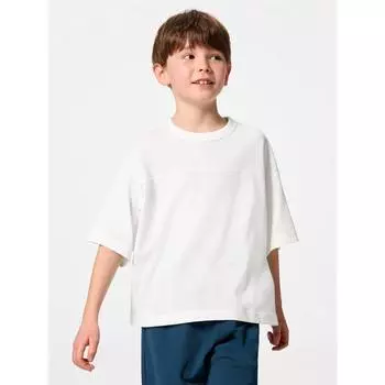 GU by Uniqlo Футболка унисекс Dry Boxy для детей с рукавом 5 минут 01 OFF WHITE/100cm