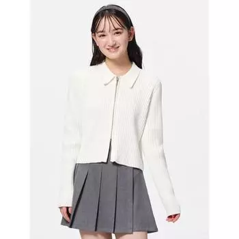 Gu By Uniqlo Girls Double Zip Sweater Jr 01 OFF WHITE/S