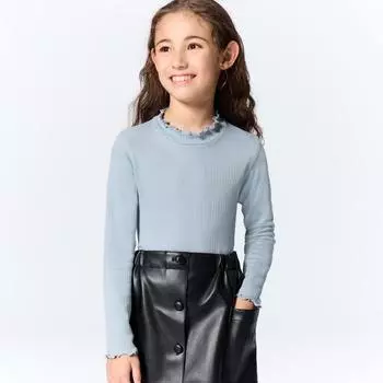 Футболка Gu By Uniqlo для девочек с оборками и высоким воротом, с длинными рукавами 62 BLUE/100cm