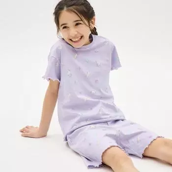 GU by Uniqlo GIRLS Хлопковый комплект для отдыха с короткими рукавами и шортами Единорог