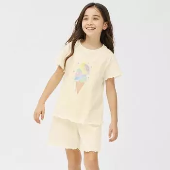 GU by Uniqlo GIRLS Хлопковый комплект для отдыха с короткими рукавами и шортами-мороженым