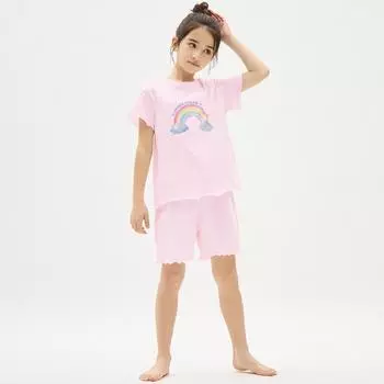 GU by Uniqlo GIRLS Хлопковый комплект для отдыха с короткими рукавами и шортами цвета радуги